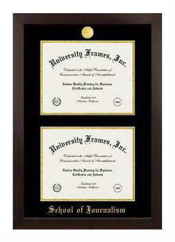 School of Journalism Double Diploma Frame in Manhattan Espresso with Black & Gold Mats for document: 8 1/2"h x 11"w  , document: 8 1/2"h x 11"w  