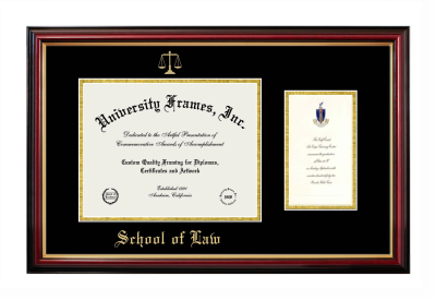 School of Law Diploma with Announcement Frame in Petite Mahogany with Gold Trim with Black & Gold Mats for document: 8 1/2"h x 11"w  , diploma: 7"h x 4"w  