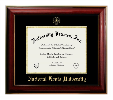 National Louis University Diploma Frame in Classic Mahogany with Gold Trim with Black & Gold Mats for document: 8 1/2"h x 11"w  