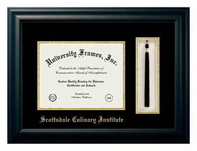 Scottsdale Culinary Institute Diploma with Tassel Box Frame in Satin Black with Black & Gold Mats for document: 8 1/2"h x 11"w  