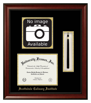 Scottsdale Culinary Institute Double Opening with Campus Image & Tassel Box (Stacked) Frame in Avalon Mahogany with Black & Gold Mats for document: 8 1/2"h x 11"w  