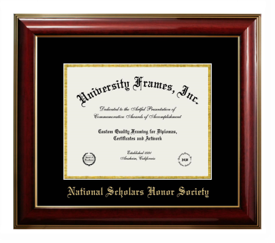 National Scholars Honor Society Diploma Frame in Classic Mahogany with Gold Trim with Black & Gold Mats for document: 8 1/2"h x 11"w  