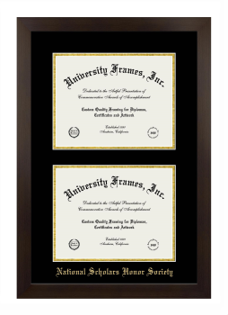 National Scholars Honor Society Double Diploma Frame in Manhattan Espresso with Black & Gold Mats for document: 8 1/2"h x 11"w  , document: 8 1/2"h x 11"w  