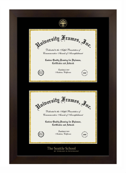 Seattle School of Theology & Psychology Double Diploma Frame in Manhattan Espresso with Black & Gold Mats for document: 8 1/2"h x 11"w  , document: 8 1/2"h x 11"w  