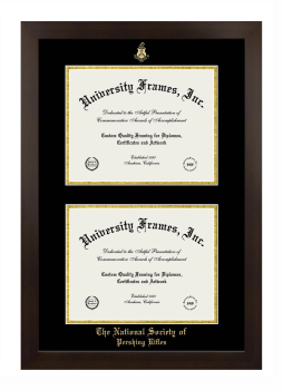 National Society of Pershing Rifles Double Diploma Frame in Manhattan Espresso with Black & Gold Mats for document: 8 1/2"h x 11"w  , document: 8 1/2"h x 11"w  