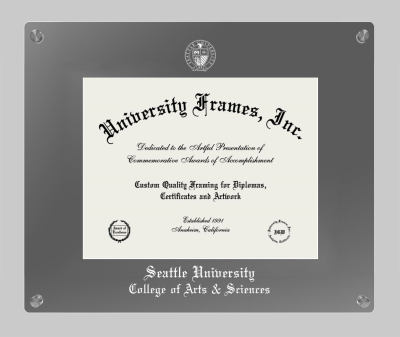 Seattle University College of Arts & Sciences Lucent Clear-over-Smoke Frame in Lucent Smoke Moulding with Lucent Smoke Mat for document: 8 1/2"h x 11"w  