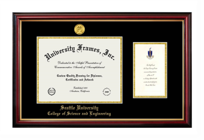 Seattle University College of Science and Engineering Diploma with Announcement Frame in Petite Mahogany with Gold Trim with Black & Gold Mats for document: 8 1/2"h x 11"w  , diploma: 7"h x 4"w  