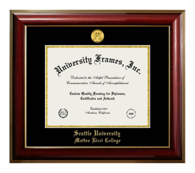 Seattle University Matteo Ricci College Diploma Frame in Classic Mahogany with Gold Trim with Black & Gold Mats for document: 8 1/2"h x 11"w  