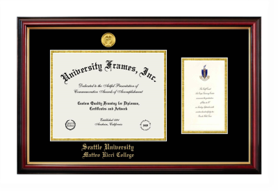 Seattle University Matteo Ricci College Diploma with Announcement Frame in Petite Mahogany with Gold Trim with Black & Gold Mats for document: 8 1/2"h x 11"w  , diploma: 7"h x 4"w  