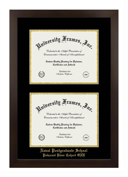 Naval Postgraduate School Patuxent River Cohort ONE Double Diploma Frame in Manhattan Espresso with Black & Gold Mats for document: 8 1/2"h x 11"w  , document: 8 1/2"h x 11"w  