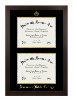 Nazarene Bible College Double Diploma Frame in Manhattan Espresso with Black & Gold Mats for document: 8 1/2"h x 11"w  , document: 8 1/2"h x 11"w  