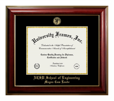 NCSU School of Engineering (Magna Cum Laude) Diploma Frame in Classic Mahogany with Gold Trim with Black & Gold Mats for document: 8 1/2"h x 11"w  
