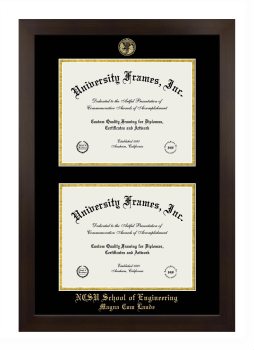 NCSU School of Engineering (Magna Cum Laude) Double Diploma Frame in Manhattan Espresso with Black & Gold Mats for document: 8 1/2"h x 11"w  , document: 8 1/2"h x 11"w  