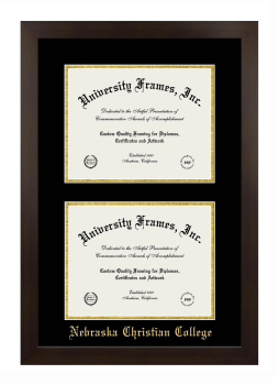 Nebraska Christian College Double Diploma Frame in Manhattan Espresso with Black & Gold Mats for document: 8 1/2"h x 11"w  , document: 8 1/2"h x 11"w  