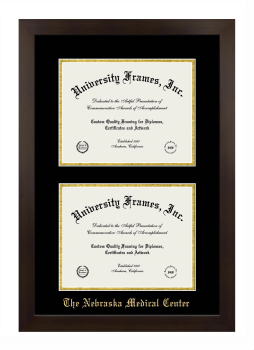 Nebraska Medical Center Double Diploma Frame in Manhattan Espresso with Black & Gold Mats for document: 8 1/2"h x 11"w  , document: 8 1/2"h x 11"w  