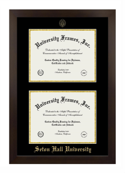 Seton Hall University Double Diploma Frame in Manhattan Espresso with Black & Gold Mats for document: 8 1/2"h x 11"w  , document: 8 1/2"h x 11"w  