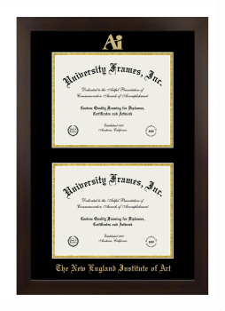 New England Institute of Art Double Diploma Frame in Manhattan Espresso with Black & Gold Mats for document: 8 1/2"h x 11"w  , document: 8 1/2"h x 11"w  