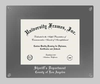 Sheriff's Department County of Los Angeles Lucent Clear-over-Smoke Frame in Lucent Smoke Moulding with Lucent Smoke Mat for document: 8 1/2"h x 11"w  