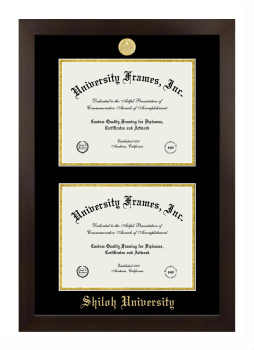 Shiloh University Double Diploma Frame in Manhattan Espresso with Black & Gold Mats for document: 8 1/2"h x 11"w  , document: 8 1/2"h x 11"w  
