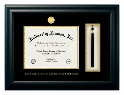 New England Journal on Criminal and Civil Confinement Diploma with Tassel Box Frame in Satin Black with Black & Gold Mats for document: 8 1/2"h x 11"w  