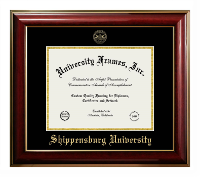 Shippensburg University Diploma Frame in Classic Mahogany with Gold Trim with Black & Gold Mats for document: 8 1/2"h x 11"w  