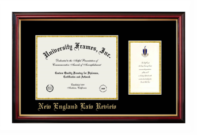 New England Law Review Diploma with Announcement Frame in Petite Mahogany with Gold Trim with Black & Gold Mats for document: 8 1/2"h x 11"w  , diploma: 7"h x 4"w  