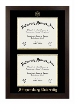 Shippensburg University Double Diploma Frame in Manhattan Espresso with Black & Gold Mats for document: 8 1/2"h x 11"w  , document: 8 1/2"h x 11"w  