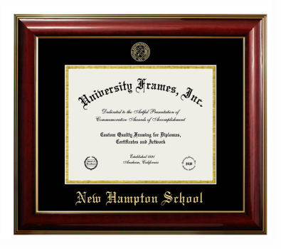 New Hampton School Diploma Frame in Classic Mahogany with Gold Trim with Black & Gold Mats for document: 8 1/2"h x 11"w  