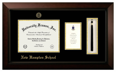 New Hampton School Diploma with Announcement & Tassel Box Frame in Legacy Black Cherry with Black & Gold Mats for document: 8 1/2"h x 11"w  , diploma: 7"h x 4"w  