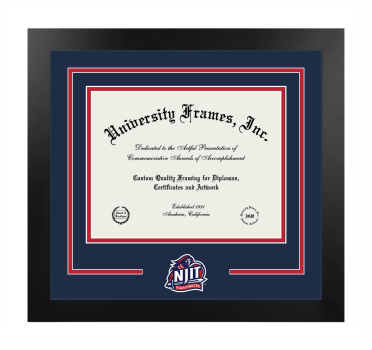 New Jersey Institute of Technology Logo Mat Frame in Manhattan Black with Navy Blue & Red Mats for document: 8 1/2"h x 11"w  