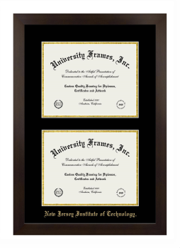 New Jersey Institute of Technology Double Diploma Frame in Manhattan Espresso with Black & Gold Mats for document: 8 1/2"h x 11"w  , document: 8 1/2"h x 11"w  