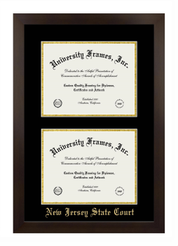 New Jersey State Court Double Diploma Frame in Manhattan Espresso with Black & Gold Mats for document: 8 1/2"h x 11"w  , document: 8 1/2"h x 11"w  