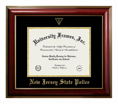New Jersey State Police Diploma Frame in Classic Mahogany with Gold Trim with Black & Gold Mats for document: 8 1/2"h x 11"w  
