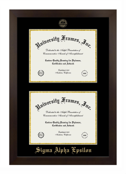 Sigma Alpha Epsilon Double Diploma Frame in Manhattan Espresso with Black & Gold Mats for document: 8 1/2"h x 11"w  , document: 8 1/2"h x 11"w  