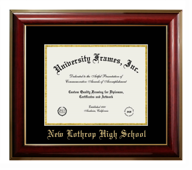 New Lothrop High School Diploma Frame in Classic Mahogany with Gold Trim with Black & Gold Mats for document: 8 1/2"h x 11"w  