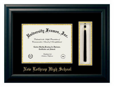 New Lothrop High School Diploma with Tassel Box Frame in Satin Black with Black & Gold Mats for document: 8 1/2"h x 11"w  