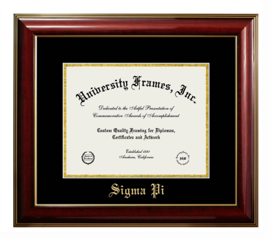 Sigma Pi Diploma Frame in Classic Mahogany with Gold Trim with Black & Gold Mats for document: 8 1/2"h x 11"w  