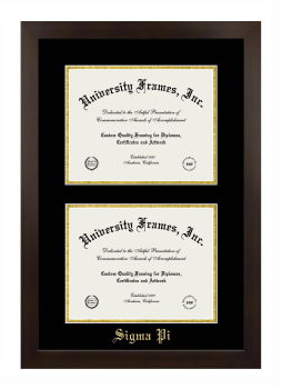 Sigma Pi Double Diploma Frame in Manhattan Espresso with Black & Gold Mats for document: 8 1/2"h x 11"w  , document: 8 1/2"h x 11"w  
