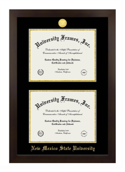 New Mexico State University Double Diploma Frame in Manhattan Espresso with Black & Gold Mats for document: 8 1/2"h x 11"w  , document: 8 1/2"h x 11"w  
