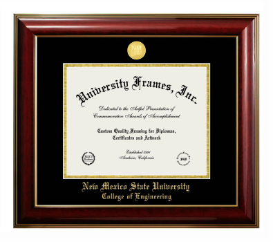 New Mexico State University College of Engineering Diploma Frame in Classic Mahogany with Gold Trim with Black & Gold Mats for document: 8 1/2"h x 11"w  