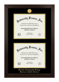 Sinclair Community College Business & Public Services Double Diploma Frame in Manhattan Espresso with Black & Gold Mats for document: 8 1/2"h x 11"w  , document: 8 1/2"h x 11"w  
