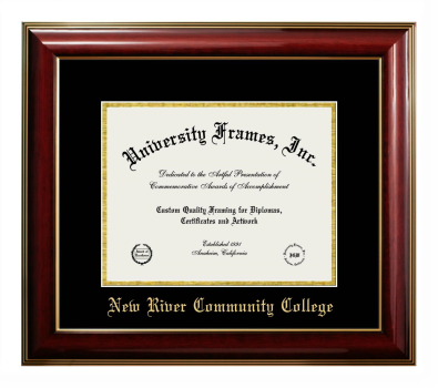 New River Community College Diploma Frame in Classic Mahogany with Gold Trim with Black & Gold Mats for document: 8 1/2"h x 11"w  