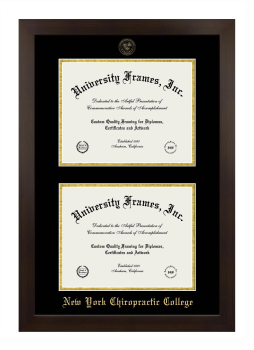 New York Chiropractic College Double Diploma Frame in Manhattan Espresso with Black & Gold Mats for document: 8 1/2"h x 11"w  , document: 8 1/2"h x 11"w  