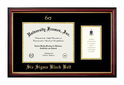 Six Sigma Black Belt Diploma with Announcement Frame in Petite Mahogany with Gold Trim with Black & Gold Mats for document: 8 1/2"h x 11"w  , diploma: 7"h x 4"w  
