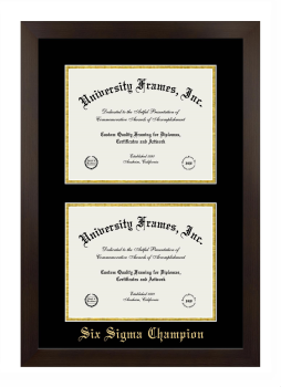 Six Sigma Champion Double Diploma Frame in Manhattan Espresso with Black & Gold Mats for document: 8 1/2"h x 11"w  , document: 8 1/2"h x 11"w  