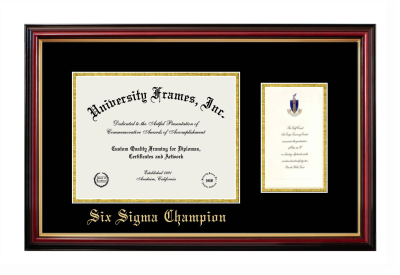 Six Sigma Champion Diploma with Announcement Frame in Petite Mahogany with Gold Trim with Black & Gold Mats for document: 8 1/2"h x 11"w  , diploma: 7"h x 4"w  