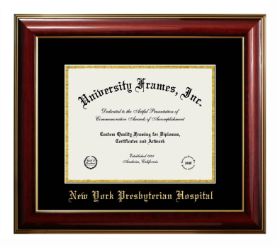 New York Presbyterian Hospital Diploma Frame in Classic Mahogany with Gold Trim with Black & Gold Mats for document: 8 1/2"h x 11"w  