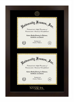 New York State Society of Certified Public Accountants Double Diploma Frame in Manhattan Espresso with Black & Gold Mats for document: 8 1/2"h x 11"w  , document: 8 1/2"h x 11"w  