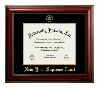 New York Supreme Court Diploma Frame in Classic Mahogany with Gold Trim with Black & Gold Mats for document: 8 1/2"h x 11"w  