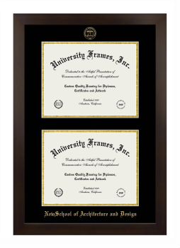 NewSchool of Architecture and Design Double Diploma Frame in Manhattan Espresso with Black & Gold Mats for document: 8 1/2"h x 11"w  , document: 8 1/2"h x 11"w  